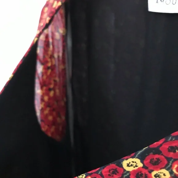 NWT AMOUR VERT sz S floral long sleeve dress red yellow floral lettuce edge - Picture 5 of 11